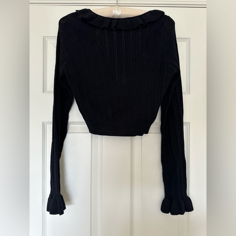 NWT For Love & Lemons Camille Pointelle Black Cardigan Girly Crop Cardigan - Picture 3 of 7